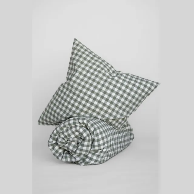 MELA unisex vegan Beddengoed Majuli Ruit Kruidengroen Naturel Wit