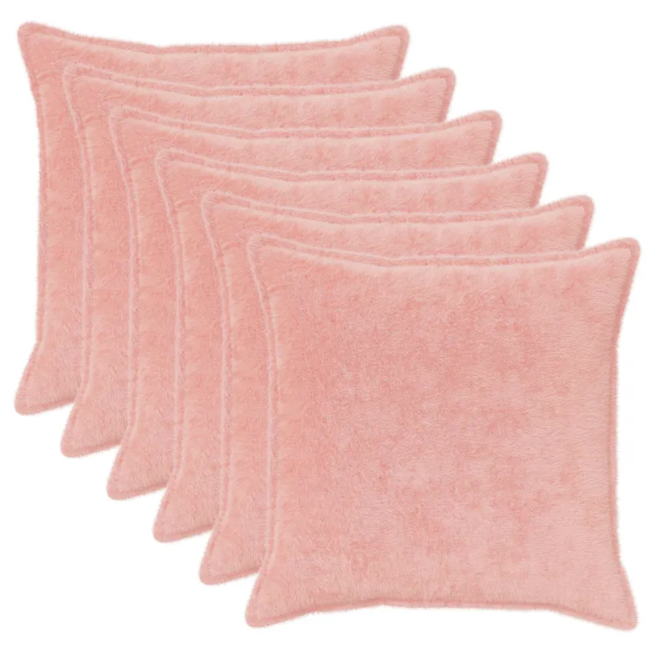 vidaXL Kussensloop 6 st HOUTEN Roze 70 x 70 cm Nep Konijnenbont, foto 3