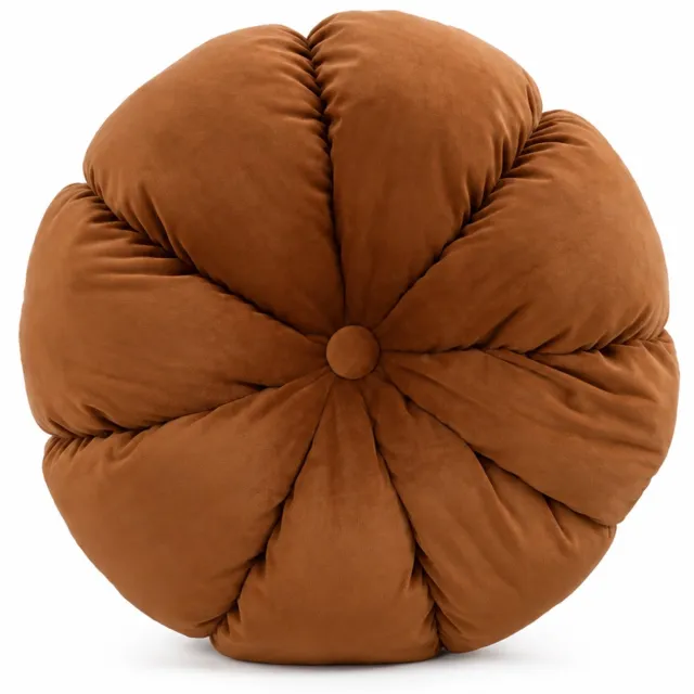 SWGOTA Rond pompoenvormig sierkussen, donkeroranje, diameter 45 cm, acht lobben, polyester velours met beklede middenknoop
