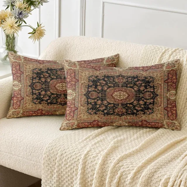 Famanu Set van 2 kussenslopen Boho 30 x 50 cm voor buiten, decoratieve kussenhoezen met bohemian bloementapijtpatroon, weerbestendig en ideaal voor tuin en terras neutraal