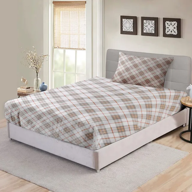 BED GLOW & APPAREL Flanel Hoeslaken en Kussensloop Set – 100% Flanel – 90x200 cm + 60x70 cm – Zacht, Duurzaam & Huidvriendelijk –Ideaal voor Elke Slaapkamerstijl - vierkanten patroon wit