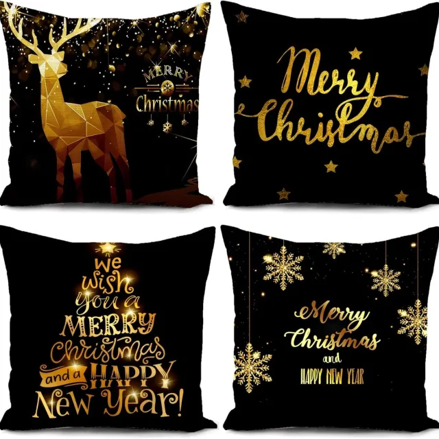 Famanu Kerst kussenhoes kerst kussensloop kerst decoratieve zwart set van 4 winter sierkussenhoezen kerst cadeau kussenhoes woonkamer sofa 40x40cm