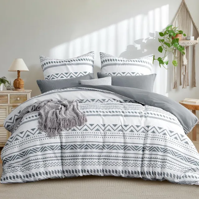 JGS ® Boeiend Boho Dekbedovertrek Set van Microvezel voor Optimaal Slaapcomfort, Inclusief Kussenslopen grijs