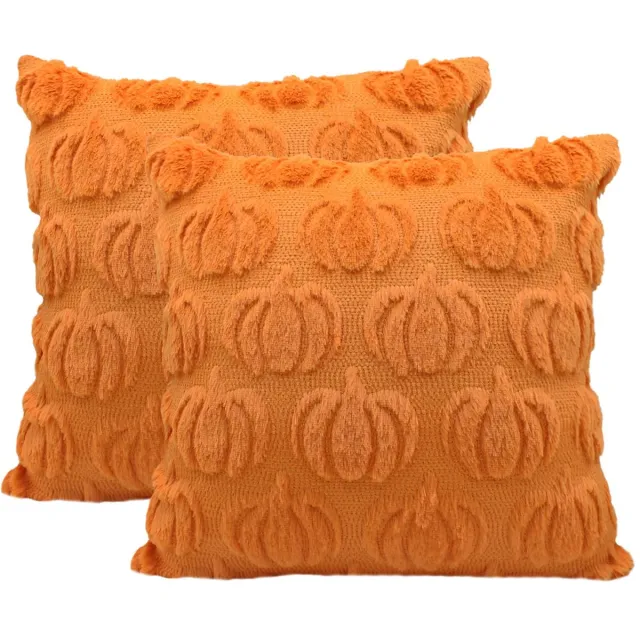 Unyqoos Set van twee decoratieve kussenslopen met pompoenmotief voor herfstdecoratie oranje