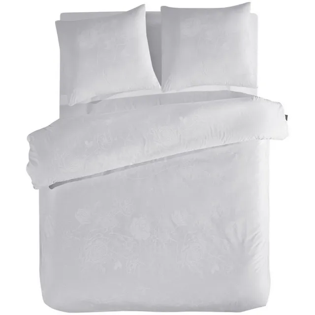 LINNICK Dekbedovertrek Katoen Renforcé Arnor - White - Dekbedovertrek 240x200/220cm - 100% Katoen - Lits Jumeaux - Dekbedovertrekken - Effen Bloemen Dekbedovertrek Arnor wit