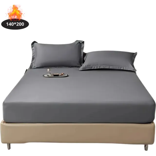 Nivard Hoeslaken Set - Inclusief Kussensloop - 3 Delige Set - Beddengoed - Fitted Sheet - Pillow Case - Bed - Donkergrijs 140 x 200