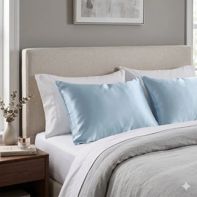 YOSMO Luxe Zijden Kussensloop - Lichtblauw - Babyblauw - Anti Pluis en Anti Rimpel - 100 Procent Pure Moerbei Zijde - Premium Silk Pillowcase