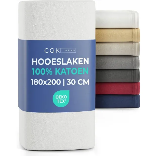 Vellaro Hoeslaken jersey - Wit - 180x200x30 cm - 100% Katoen Jersey - Voor Matrassen tot 30 cm Hoog 01 - Wit