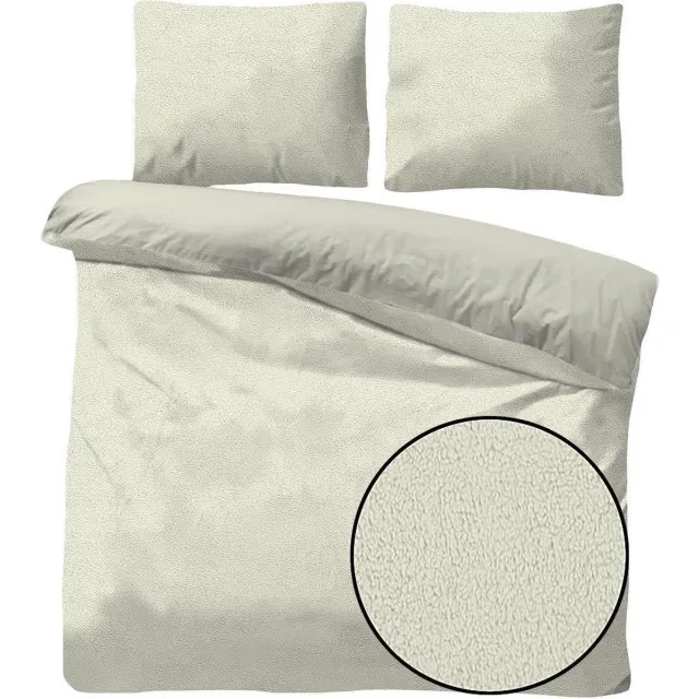 Husch Teddy Fleece Dekbedovertrek Ecru - Tweepersoons - 200x200/220 cm - Heerlijk Zachte Teddy