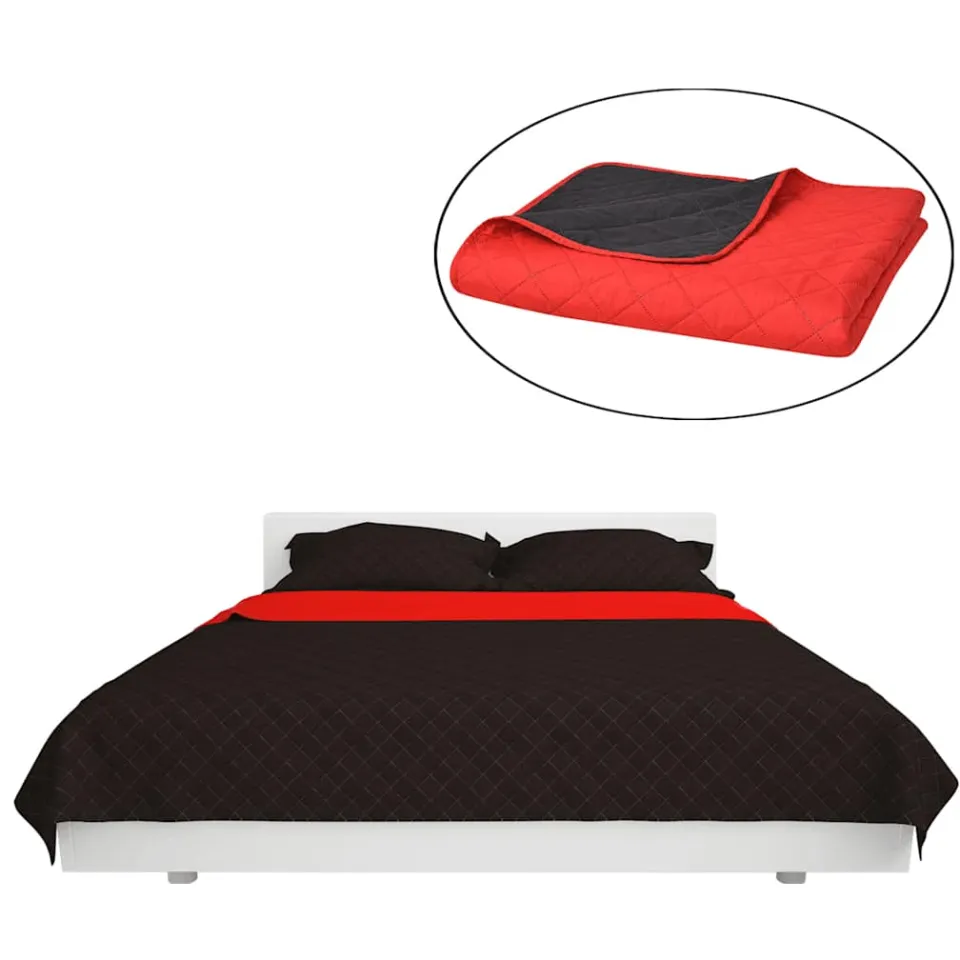 vidaXL Dubbelzijdige quilt bedsprei rood en zwart 230x260 cm, foto 3