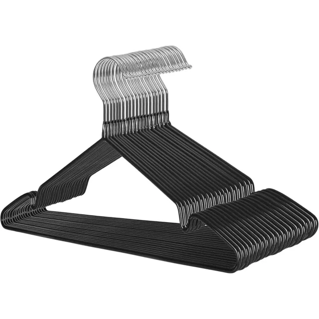 Famanu Set van 20 metalen kledinghangers met dun ontwerp en antisliplaag – Zwart