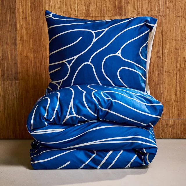 Auping Meandering blue Dekbedovertrek - Tweepersoons 200 x 220 cm - Biologisch katoen - Blauw