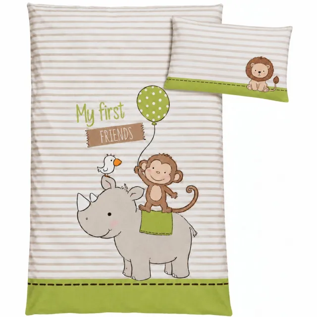Herding Bay Best Herding Baby Best - Baby dekbedovertrek flanel 100x135 cm - Met kussensloop 40x60 cm - My First Friends Groen
