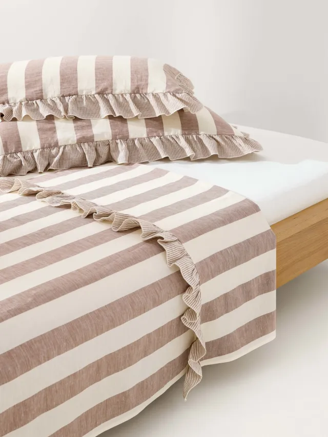 Westwing Collection Laken met ruches Posie van linnen-katoen bruin