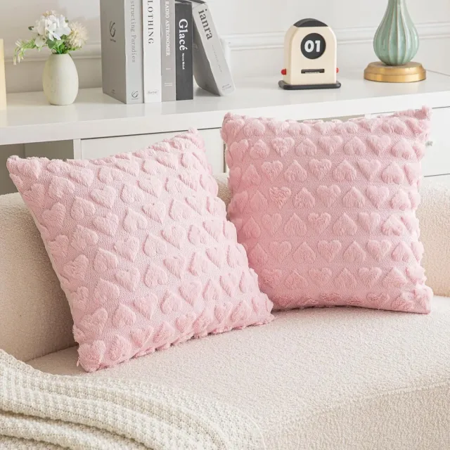 SNQ 2 Stuks Hartvormige Kussenslopen – 45x45 cm – Liefdevol Decoratief Kussenhoes – Voor Bank, Slaapkamer en Woonkamer roze - 1