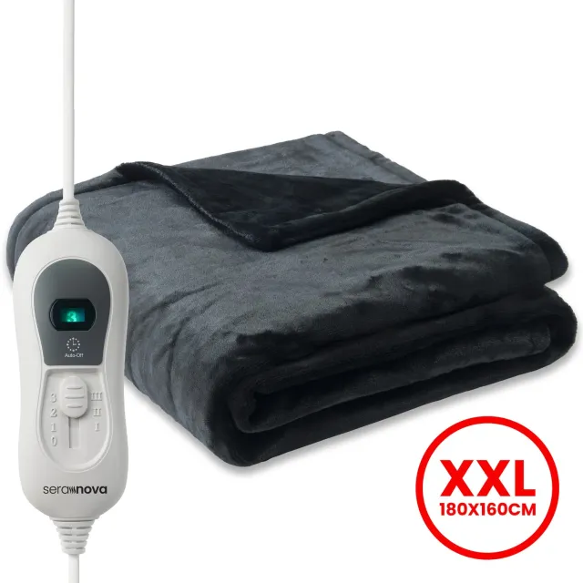 Seranova Elektrische Deken - 180x160 cm - 2 Persoons Warmtedeken - Dubbelzijdig Fleece - Knuffeldeken - Antraciet Grijs