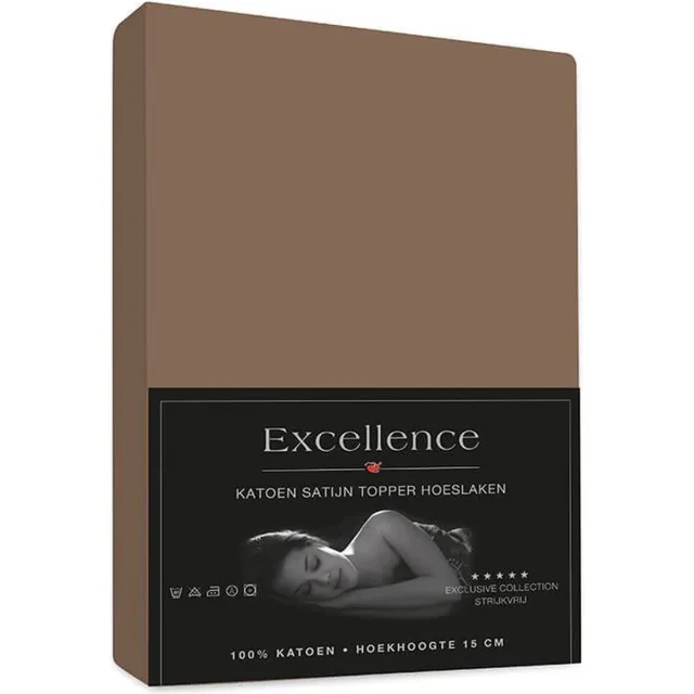 Excellence Katoen Satijn Topper Hoeslaken 200x210cm + 15cm - Taupe