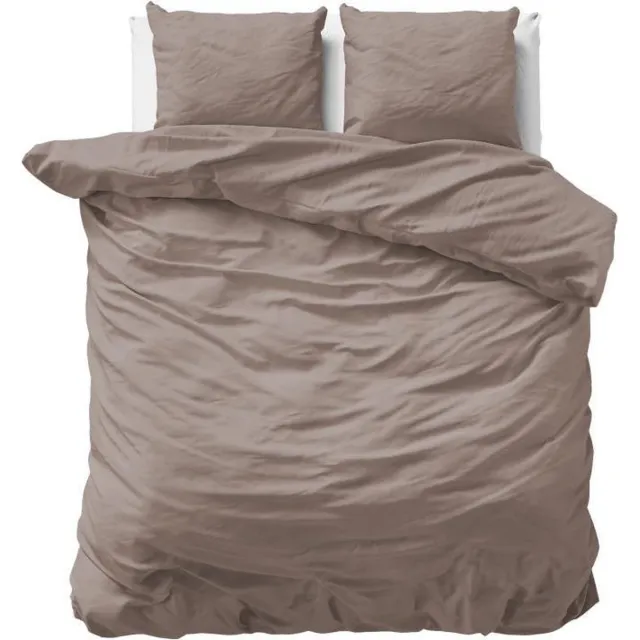 Droomtextiel Dekbedovertrek Katoen-Satijn Uni Taupe Lits-Jumeaux 240x200/220cm - Hoogwaardige Kwaliteit Super Zacht