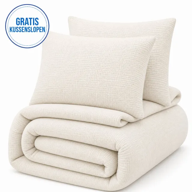 decoware Dekbed Zonder Overtrek 200x200 cm – Mousseline Off White – Hoesloos Dekbed Wasbaar - Incl. Kussenslopen - All Season - Tweepersoons