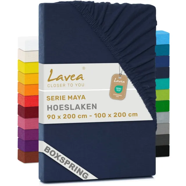 lavea Hoeslaken 90x200cm 100% Katoen – Hoge Hoek 35 cm voor Dikke Matrassen – met Elastiek Rondom in Jersey – voor Boxspring – Nachtblauw