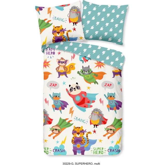Good Morning dekbedovertrek superheld dieren - Peuter 120x150 cm - Multi - 100% Katoen renforce