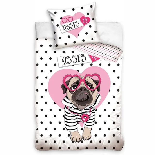Carbotex DREAMEE Dekbedovertrek Kisses - Eenpersoons - 140x200 cm - Wit/Roze