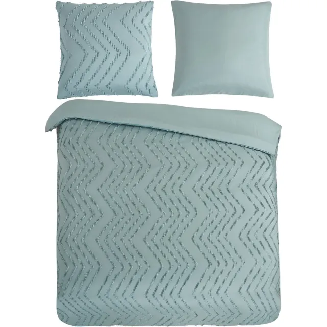 Pure dekbedovertrek luxe zizag biezen/ borduursels - Lits jumeaux 240x200/220 cm - Groen - Microvezel Green
