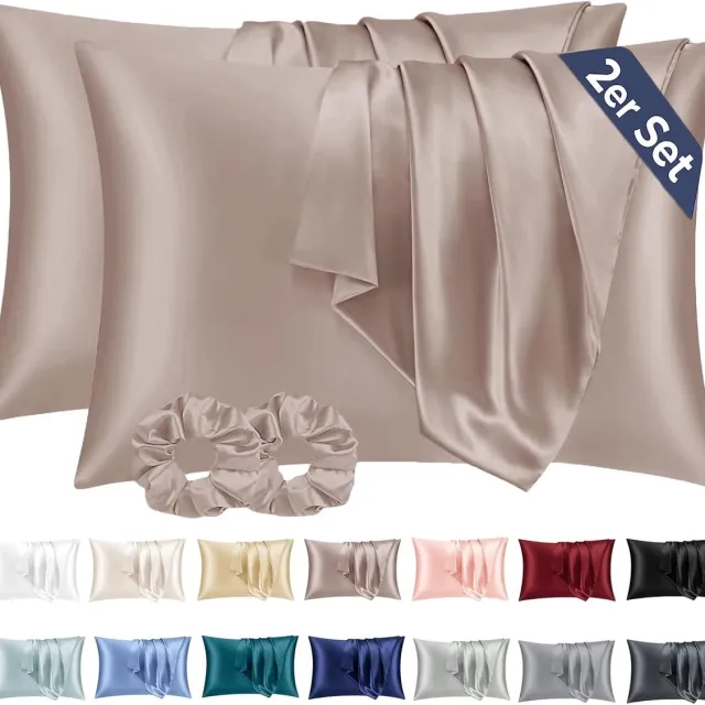 Vellaro Satijnen kussensloop - Bruin - 80 x 40 cm - Microvezel Satijn - Set van 2 voor Haar en Huid