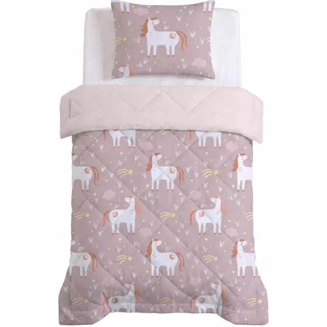 W dekbed zonder overtrek met kussensloop Lazy - paardenprint roze, foto 2