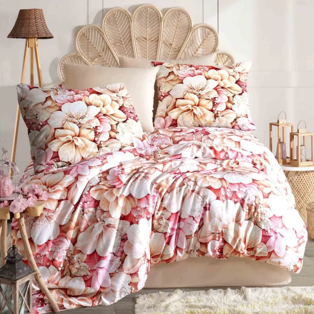 Darymex Luxury Dekbedovertrek 220x200 cm - Roze / Poederroze - Grote Bloemen - 100% Katoen-Satijn (127 g/m²) - Lits-Jumeaux - Met Ritssluiting - Luxe Cadeaubox - OEKO-TEX® - Met 2 Kussenslopen 70x80 cm Roze | Multi
