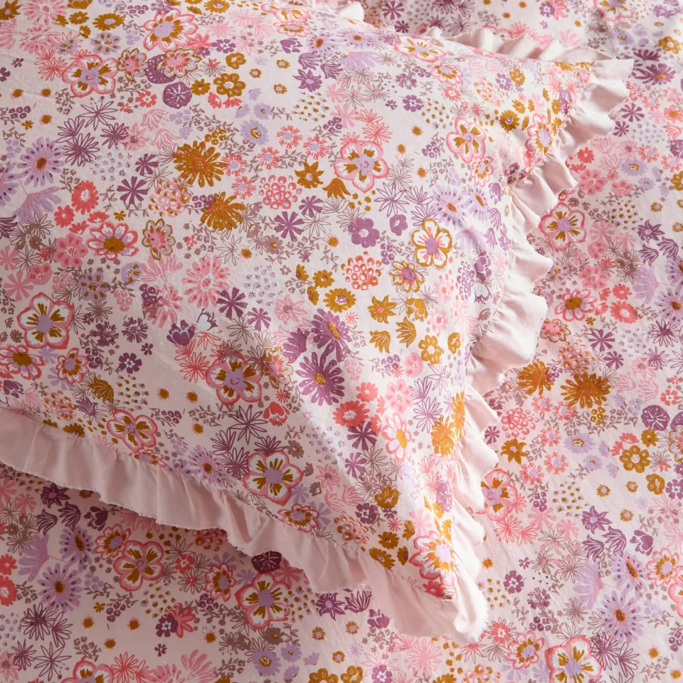 NOUS Kids katoenen gebloemde kinderdekbedovertrek 140x200 cm - roze, foto 2