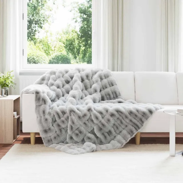 vidaXL Antislip deken van imitatie konijnenbont OLITE Grijs, foto 2