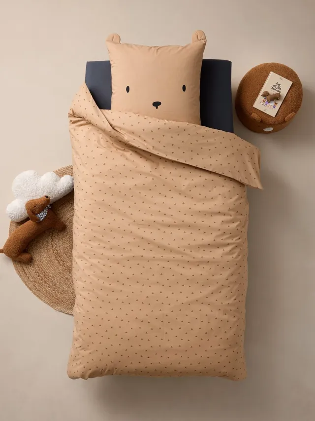 vertbaudet Dekbedovertrek + kussensloop, met gerecycled katoen OURSON Beige Bedrukt