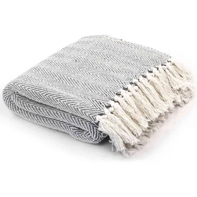 vidaXL Plaid visgraat 160x210 cm katoen grijs