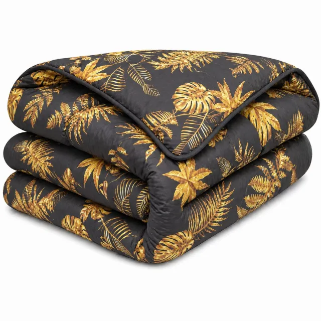 SlaapVaak SlaapSnel Dekbed - Gouden Bladeren Dekbed - Dekbed zonder Overtrek - All Year Dekbed - Hoesloos Dekbed - Anti-Allergisch - Wasbaar - Litsjumeaux - 240x220 cm - Zwart/Goud