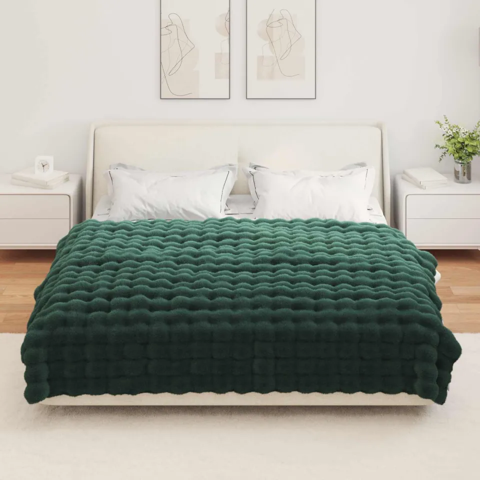vidaXL Antislip deken van imitatie konijnenbont OLITE 4 st Donkergroen groen, foto 4