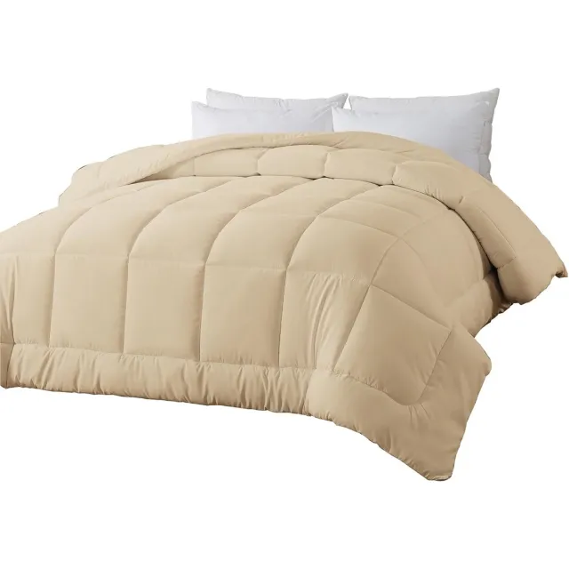 Famanu Alternatief donzen dekbed met hoeklussen - gewatteerd kingsize dekbed voor alle seizoenen, 240 g/m², beige dekbed, machinewasbaar microvezel beddengoed