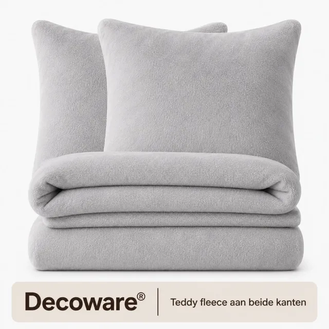 decoware Teddy Fleece Dekbedovertrek - Grijs - Lits-jumeaux - 240x220 cm + 2 Kussenslopen 60x70 cm - Dubbelzijdig - Heerlijk Warm