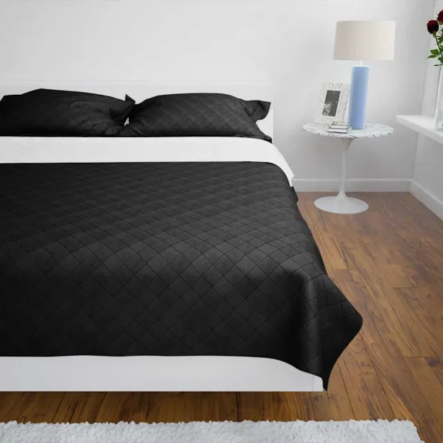 vidaXL Bedsprei gewatteerd dubbelzijdig 220x240 cm zwart/wit