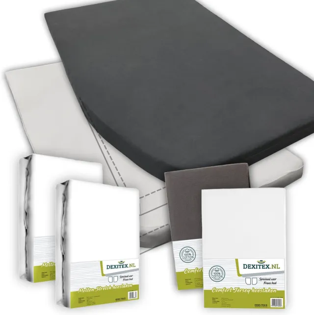 dexitex Textielpakket Frans bed - 2 moltons met 2 hoeslakens, LINKS 1 x Wit + 1x Antraciet