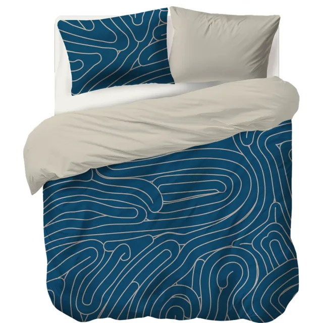 Auping Meandering blue Dekbedovertrek - Tweepersoons 240 x 220 cm - Biologisch katoen - Blauw