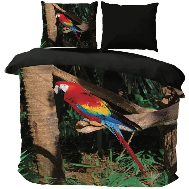 Husch Dekbedovertrek Parrot - Papegaai Multi, Zwart