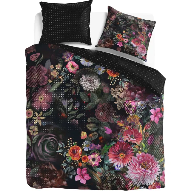 Melli Mello Rock & Rose - Dekbedovertrek - 200x200/220cm - Katoensatijn - Warm - Luxe - Donkere Bloemen
