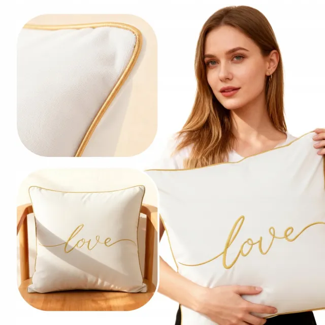 Spod Igły i Nitki Decoratieve Kussenhoes Love 45x45cm - Glamour Wit Goud Fluweel