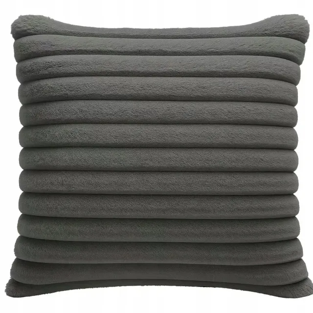 Fitizzio Pluche Kussenhoes 40x40cm Gestreept - Decoratief & Zacht Donkergrijs