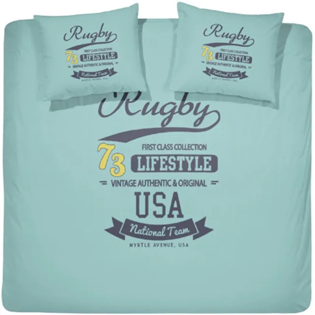 Damai Rugby Dekbedovertrek - Katoen - Tweepersoons - 200x200/220 cm - Aqua