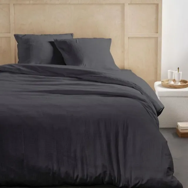 Today Bedset - TODAY - 123323 - 2 personen - 240x220cm - Effen katoenen gaas - Houtskool GRIS