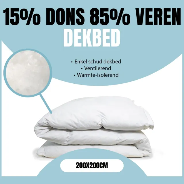 Eleganzzz Enkel Schud Dekbed 15% Dons 85% Veren - Enkel Dekbed 200x200cm - Veren Dekbed - Donzen Dekbed - Donsdeken 200x200 - Tweepersoons - Dekbedden Wit
