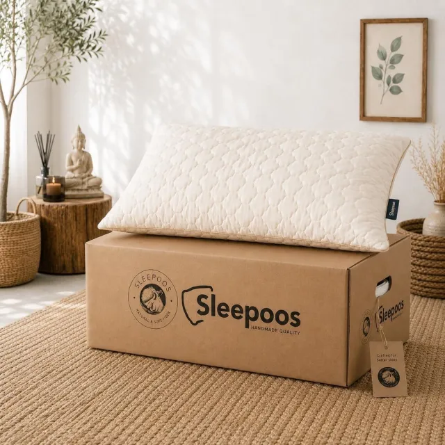 Sleepoos Hoofdkussen 50x90 cm – 70% Katoen & 30% Wol – Verstelbare Vulling – Ademend en Vochtregulerend – Medium Stevig – Beige