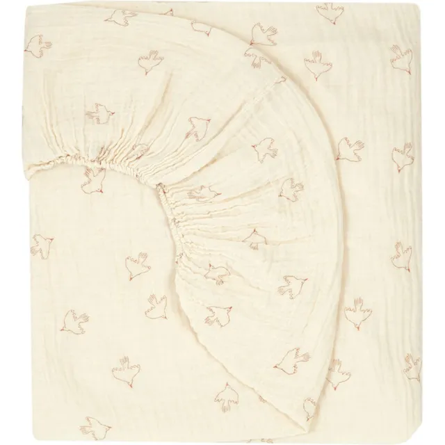 Nobodinoz Wabi Sabi Newborn Wieg Hoeslaken | Brown Hoshi Birds [Beige,Wit]